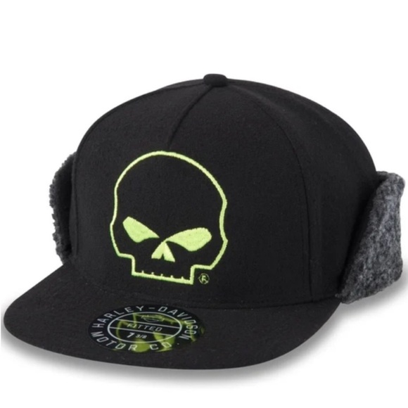 Harley-Davidson Other - Harley-Davidson Large Hat Willie G Skull Fitted Flap Hat Black Beauty 7 3/8 NWT